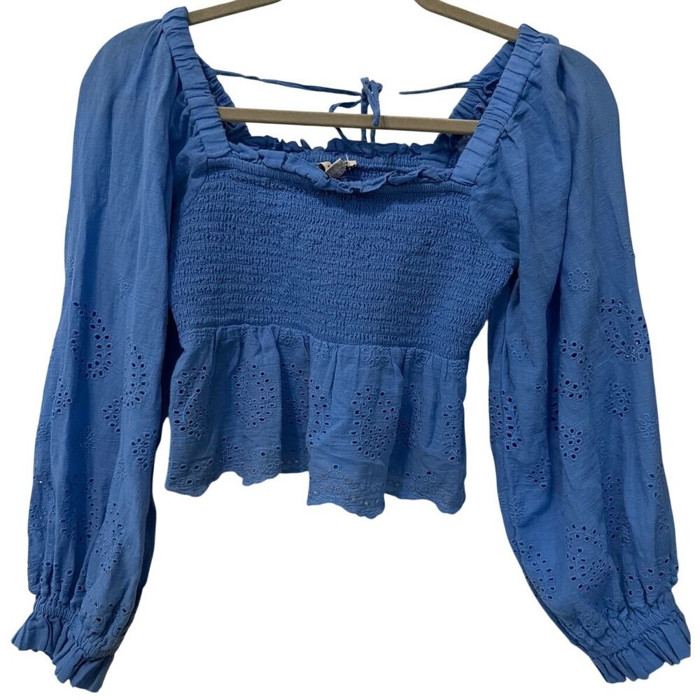 American Eagle Cropped Top Women's Size Large Babydoll Fairy Boho Eyelet Ruffles